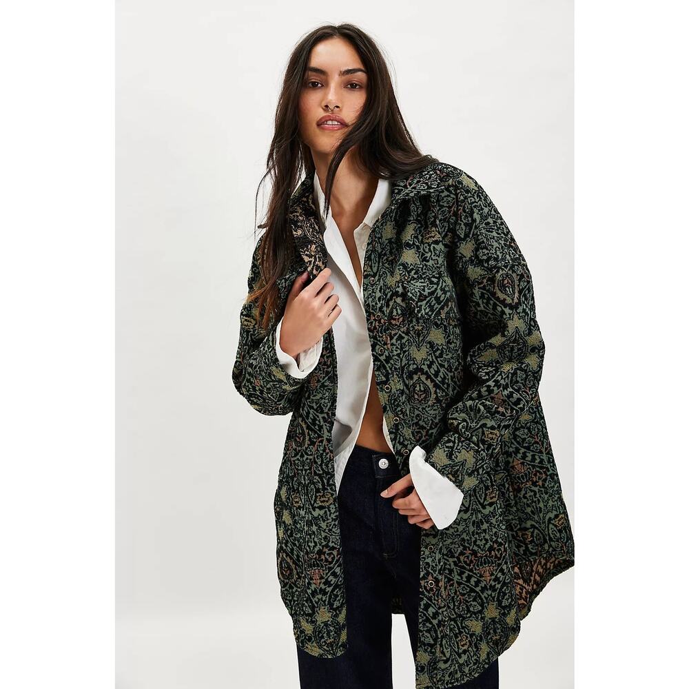 NWT Free People We The Free Tapestry Fog Jacquard Shirt Sz S Shacket Oversized - Picture 2 of 14